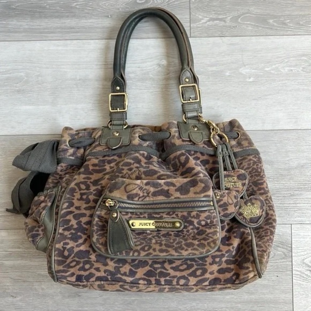 Vintage Y2K Juicy Couture Daydreamer Leopard Velour & Leather Satchel Bag